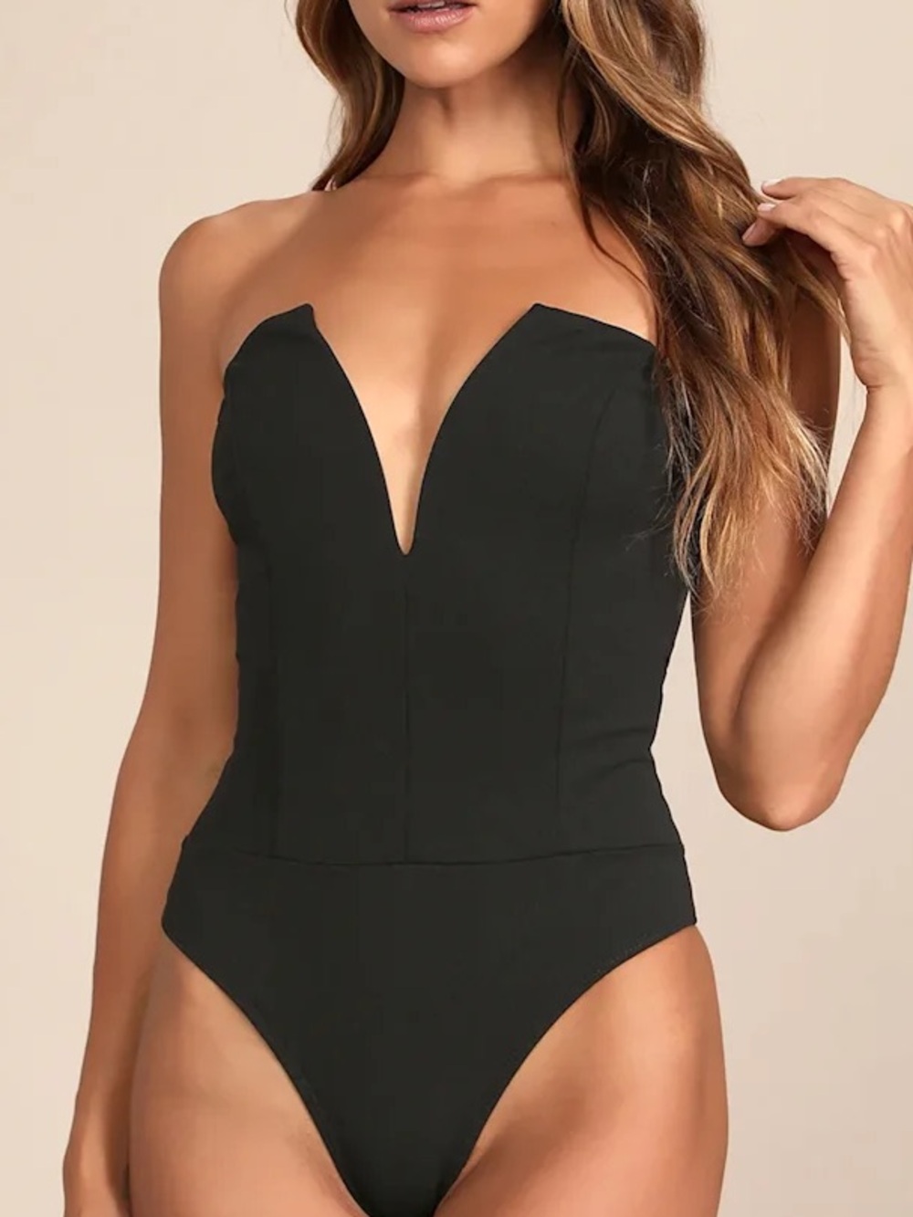 Lulus Babe Alert Black Notched Strapless Bodysuit